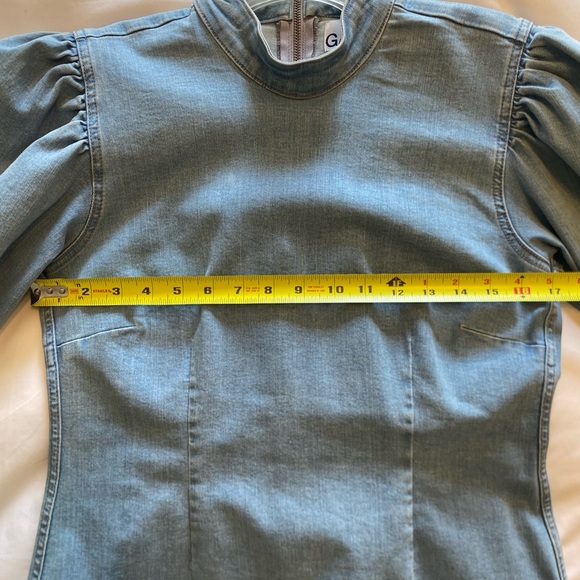 GANNI Light Blue Denim Jeans Shift Dress w/ Puff Sleeves Sz 12 US (NWOT) - Picture 8 of 12